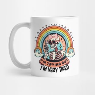 "I'm Very Tired" Skeleton and Rainbow Mug